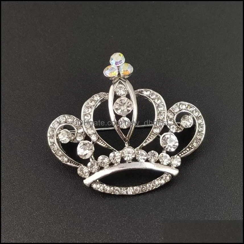 crown brooches gold silver color clear rhinestone pins dress decoration buckle badge jewelry accessories for women dh 