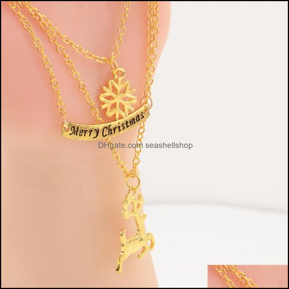 pretty multilayer gold chain necklace gifts snowflake pendant necklace deer necklace