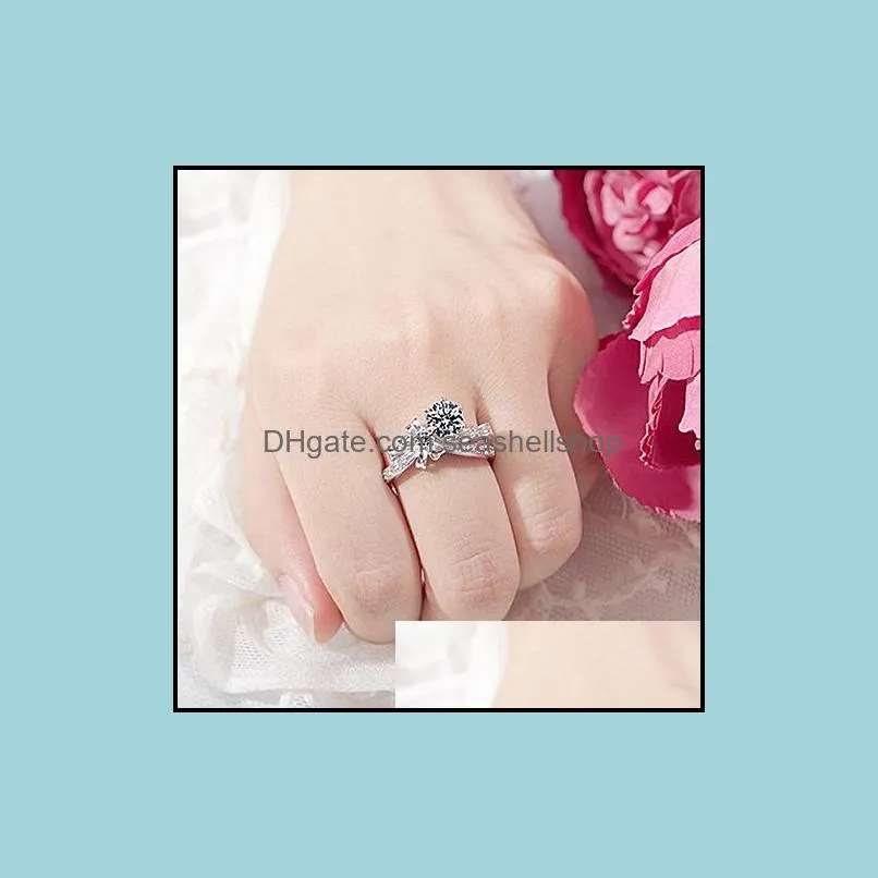 silver ring bowknot bow knot bling zircon stone rings for women fashion wedding engagement jewelry