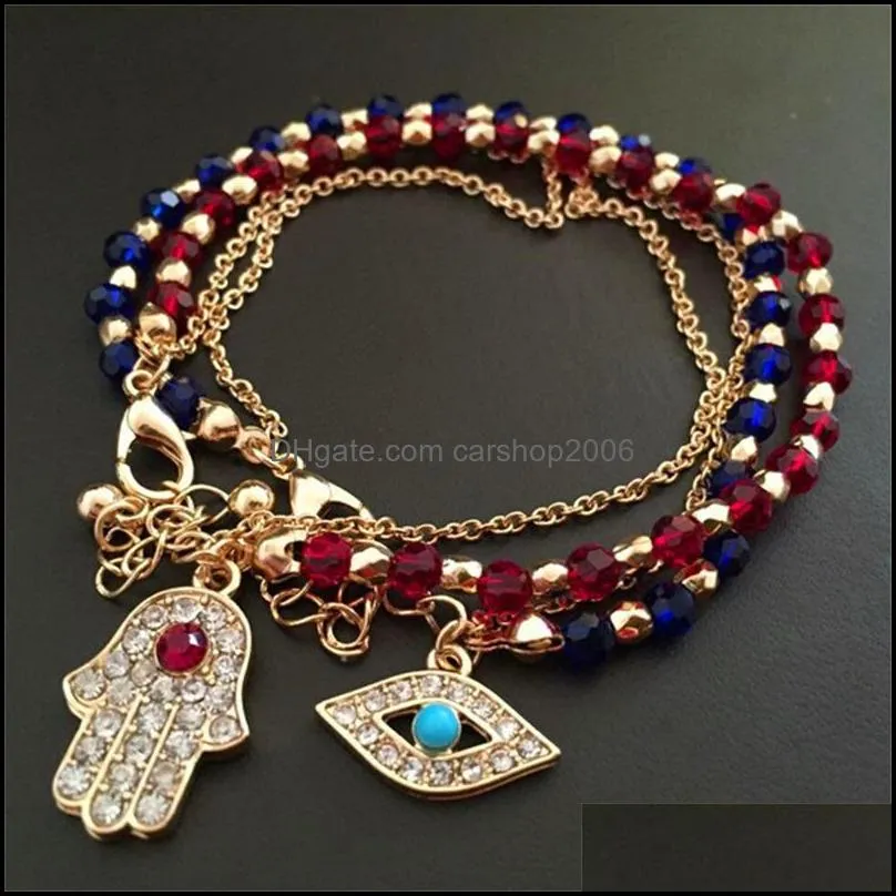 lucky fatima hamsa hand blue evil eye charms bracelets bangles multilayer beads turkish jewelry for women 641 k2