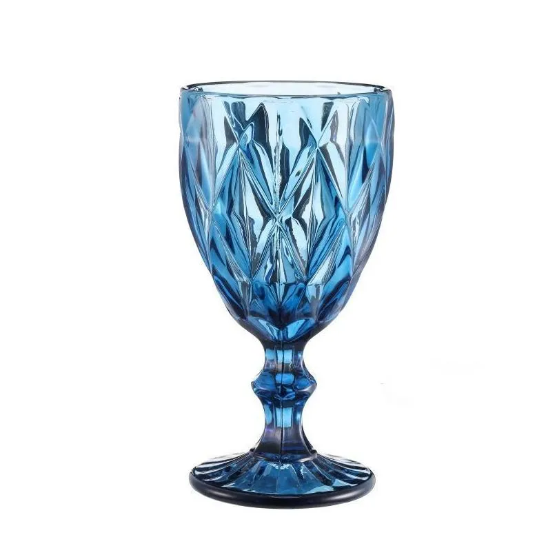 ups 10oz wine glasses colored glass goblet with stem 300ml vintage pattern embossed romantic drinkware for party wedding