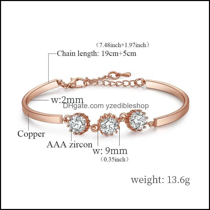 rose gold plated charm bangle bracelets white cubic zirconia bracelet for women jewelry gifts for graduation birthdayz