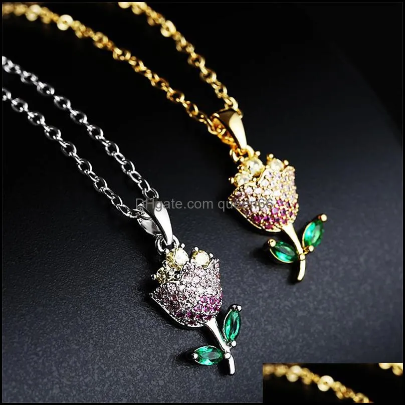 fashion rose flower necklace marriage rhinestone necklace earring gold silver chain cubic zircon wedding bridal jewelry christmas