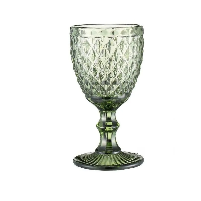 ups 10oz wine glasses colored glass goblet with stem 300ml vintage pattern embossed romantic drinkware for party wedding