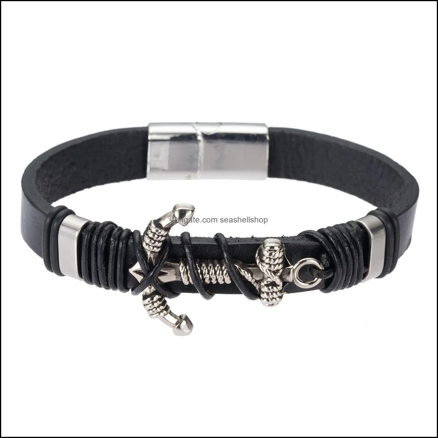 magnetic bracelet punk black brown braid men cool clasp wristband stainless steel bracelets bangles