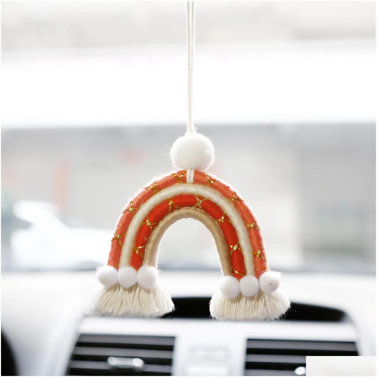 european and american golden velvet rainbow car pendant party favor small cotton rope wool ball arch national style hand woven pendant
