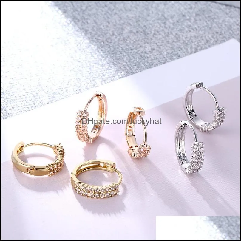 elegence double row cubic zirconia hoop cartilage earrings gold silver rose gold round statement earrings for women trendy jewelryz