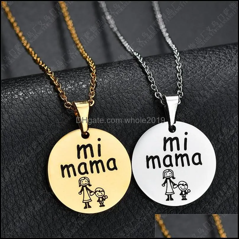 2020 mother day gift cute custom logo mi mama little girl family pendant necklace stainless steel necklace for women fashion jewelryz