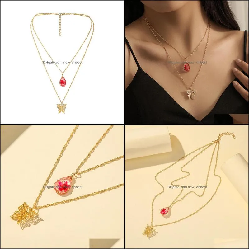 fashion shiny butterfly necklace ladies exquisite double layer clavicle chain necklace jewelry women gifts dh 