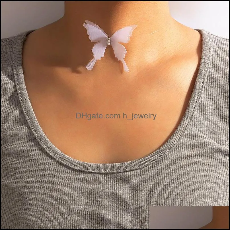 chokers sexy black/white butterfly necklaces for women summer fashion white transparent chocker club party jewelry arrival c3