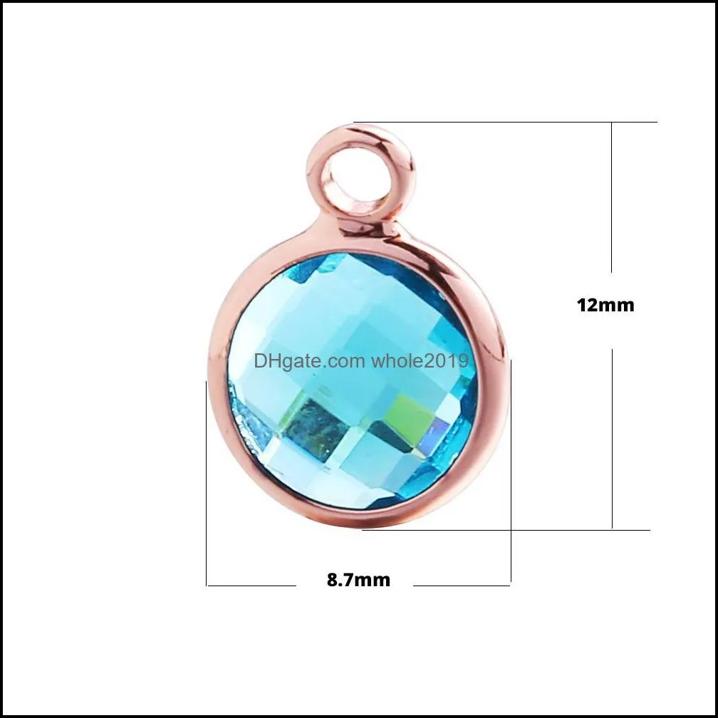 diy birthstone crystal glass pendant rose gold charm bracelet bangle necklace lucky simple colorful fashion jewelry for women wholesale