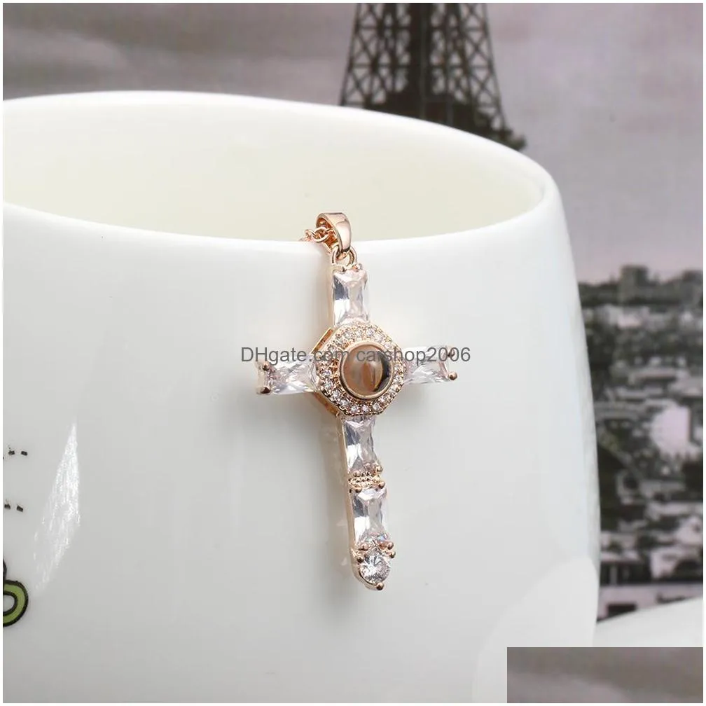 fashion jewelry ornaments projection necklace diamond pendants words cross pendant necklaces