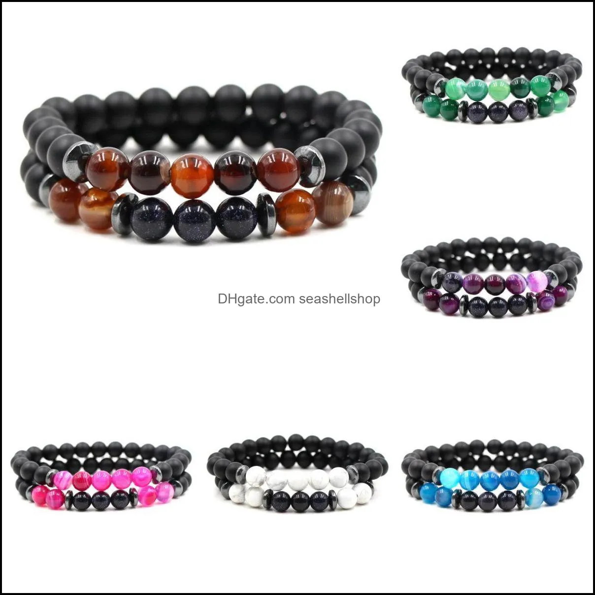 natural stone bracelet turquoise agate tiger bracelets 2pcs/set couple men women jewelry bead bracelet
