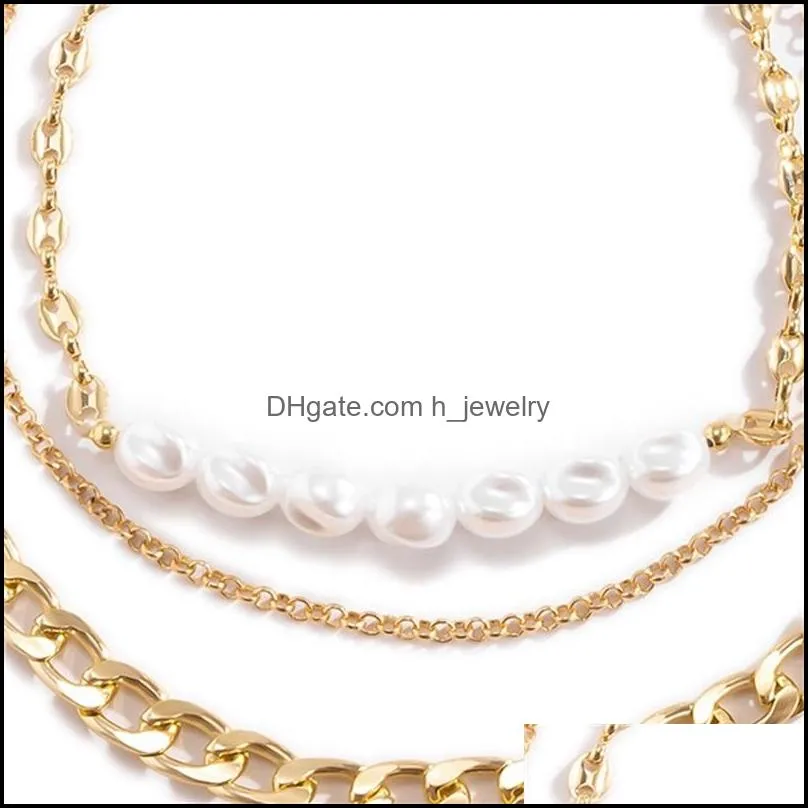 chains 3pcs/set pig nose baroque imitation pearl choker necklace multi layered curb cuban for women jewelry accessories 3469 q2