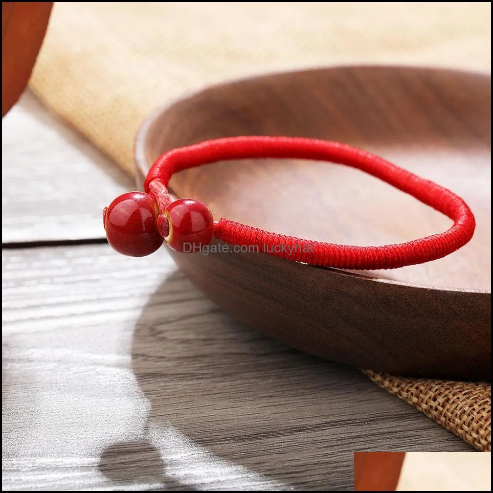 handmade braided red ceramic beads bracelet for women men ethnic style red lucky string bracelet fashion jewelry gift