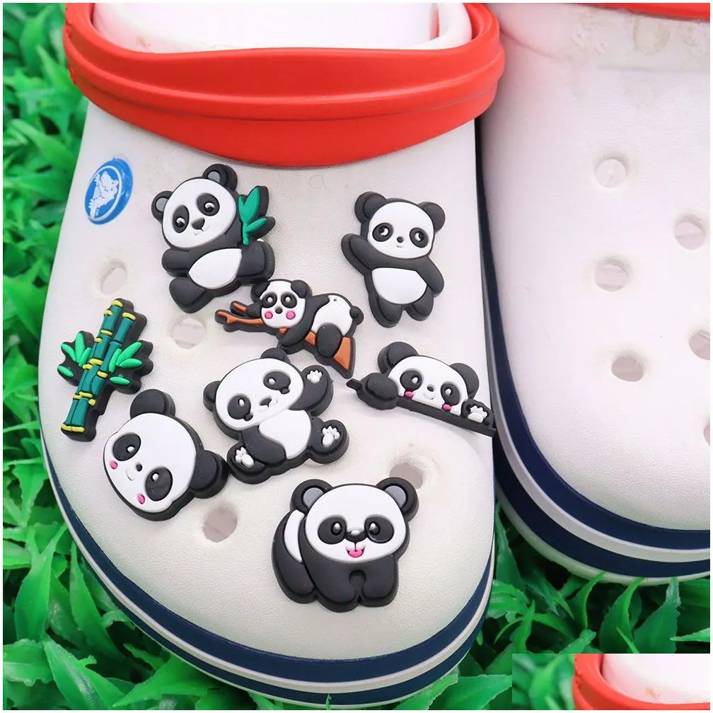 wholesale 100pcs pvc animals panda bamboo crab lovely sandals shoe designer ornament shoe buckle for boys girls croc charms jibbitz