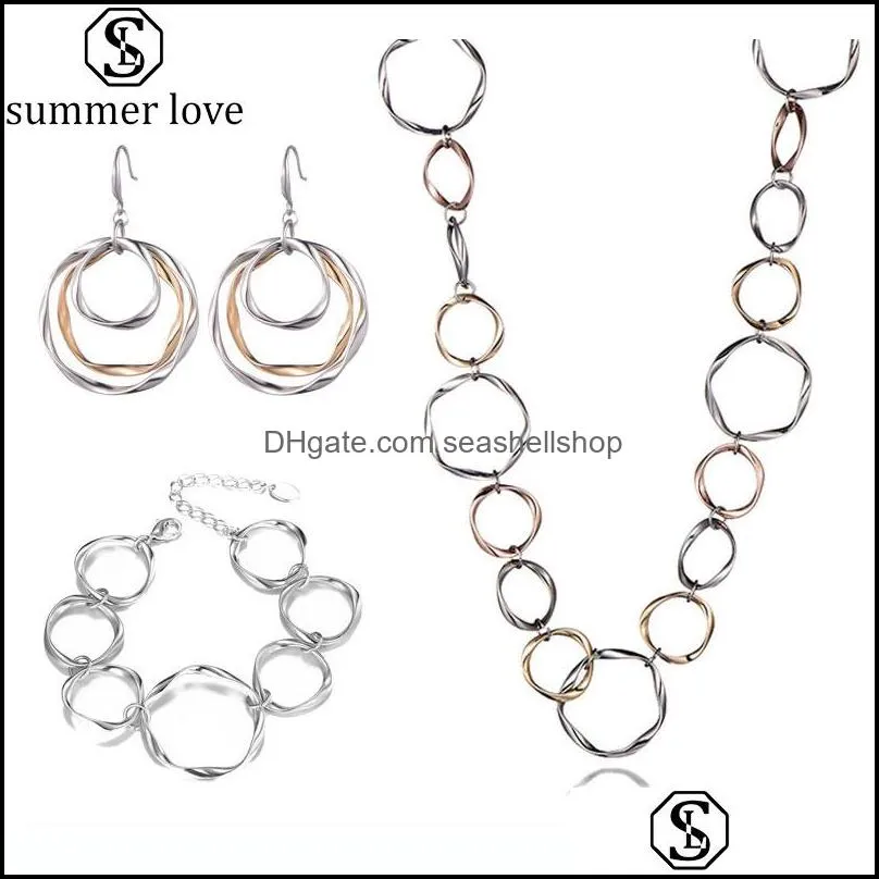 big statement earring hoop chain bracelet circle necklaces simple geometric hoop earrings for women girls jewelry set giftz