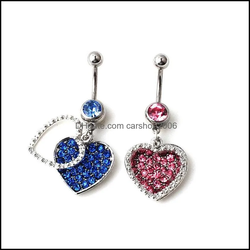 diamond inlay navel rings heart shaped puncture jewelry umbilical nail medical steel dance belly ring accessories 3 2hza y2
