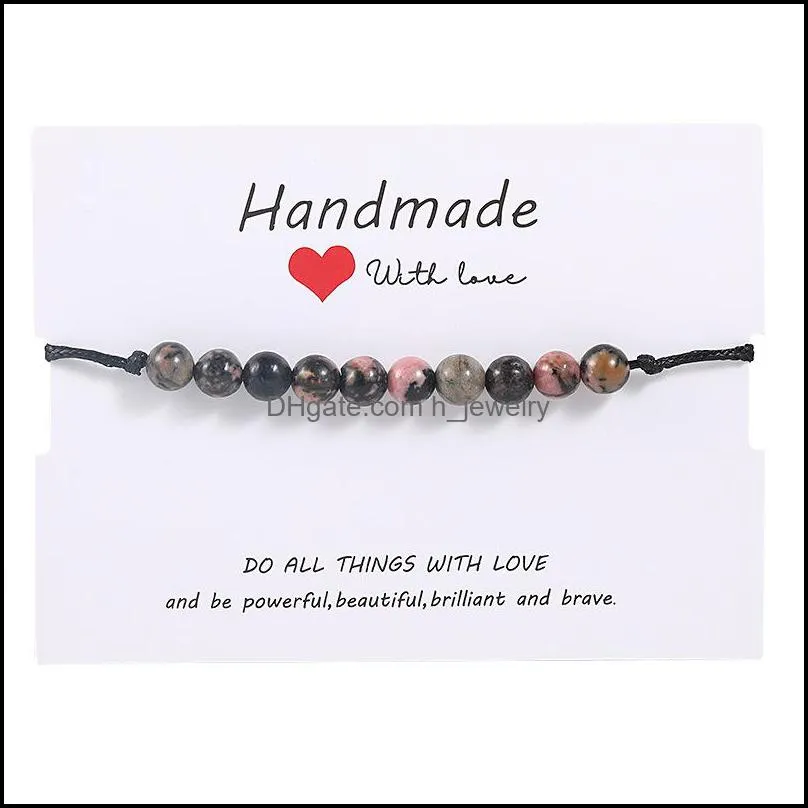 fashion 6mm natural stone bracelets handmade weave braided wax rope bracelets for women men abjustable summer beach jewelry gift 3596