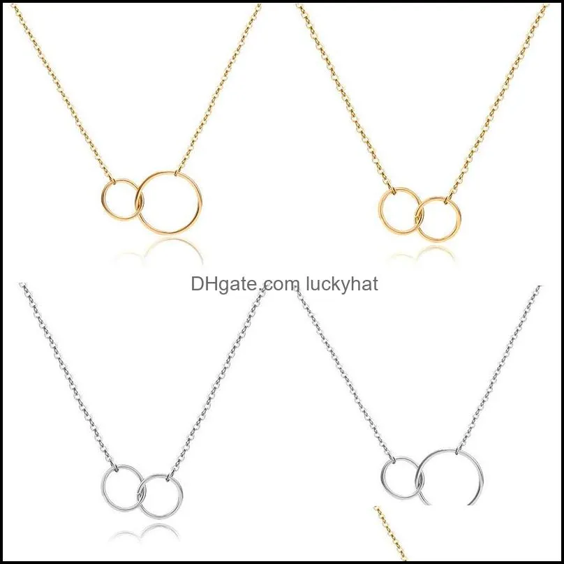  casual double circle designer necklace silver gold chain women initial eternity interlocking hoop infinity pendant statement