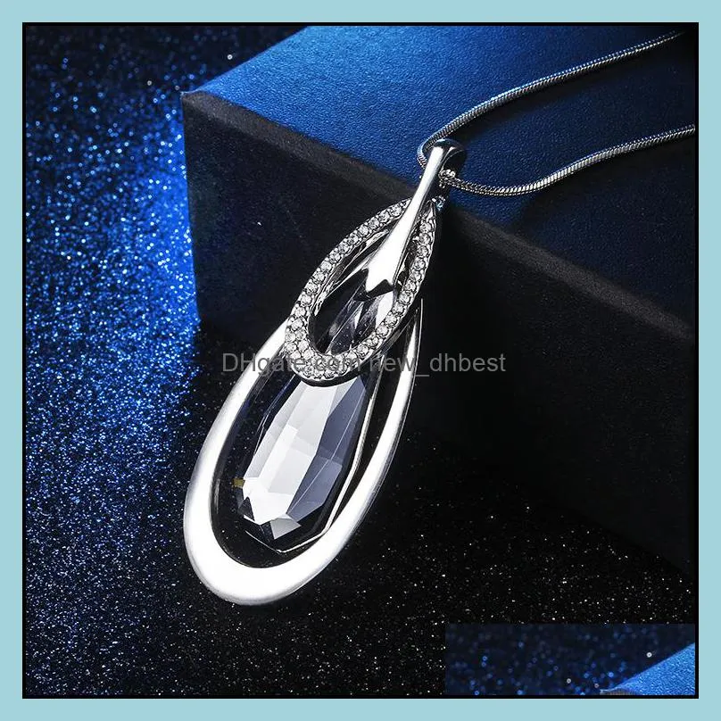 ladies exquisite crystal drop shape long pendant necklace versatile clothing fashion sweater chain necklace dh 
