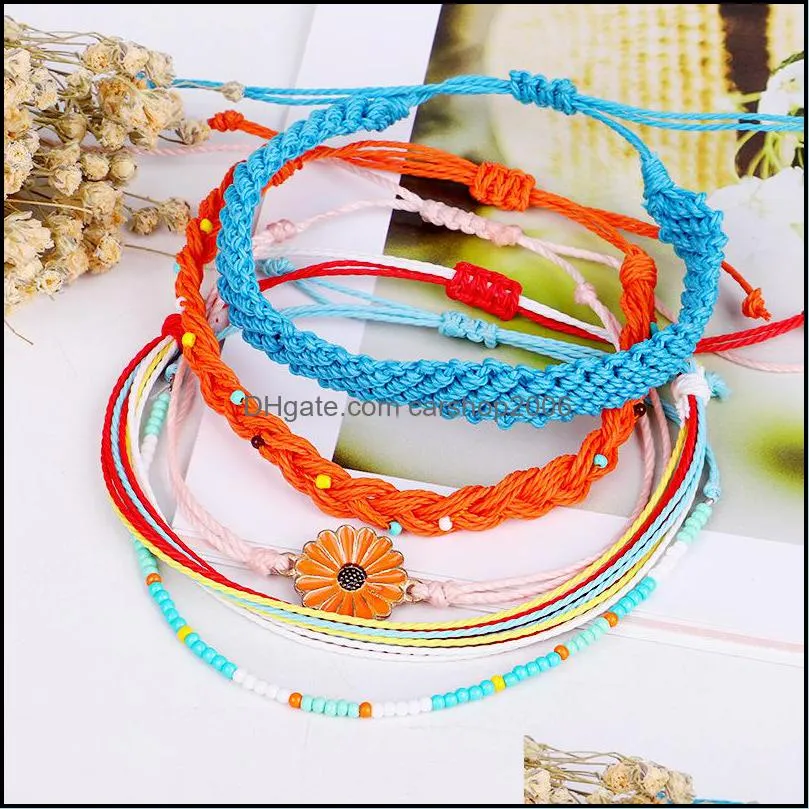 5 pieces wild fashion ins wax line handmade bracelet woven daisy sunflower blue and yellow mixed color rope chain wholesale gift1 522