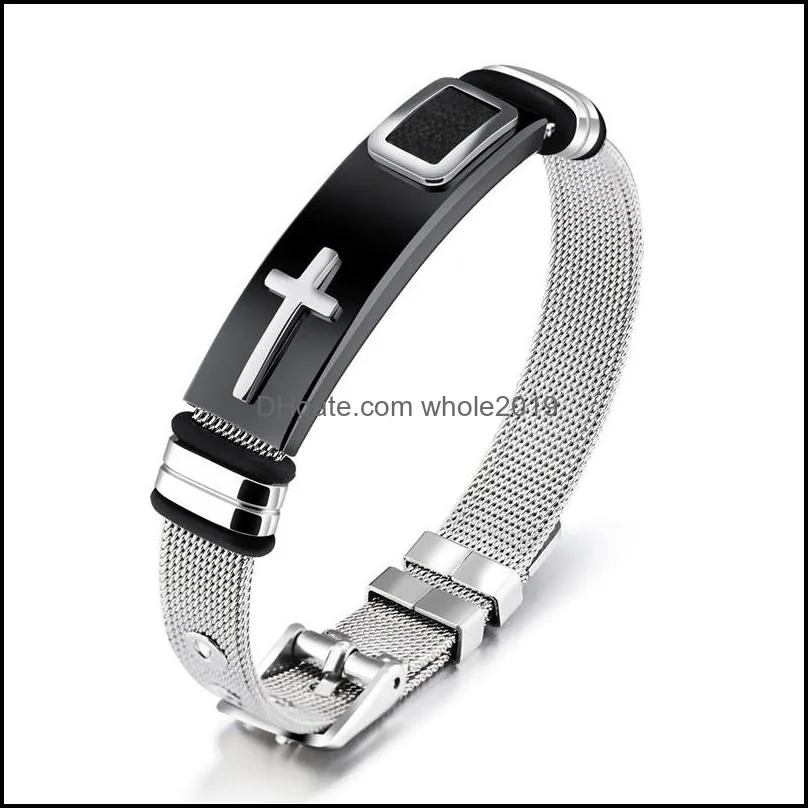 adjustable length bracelet for women men bangle watch band design stainless steel net band christ cross bracelet as valentines day