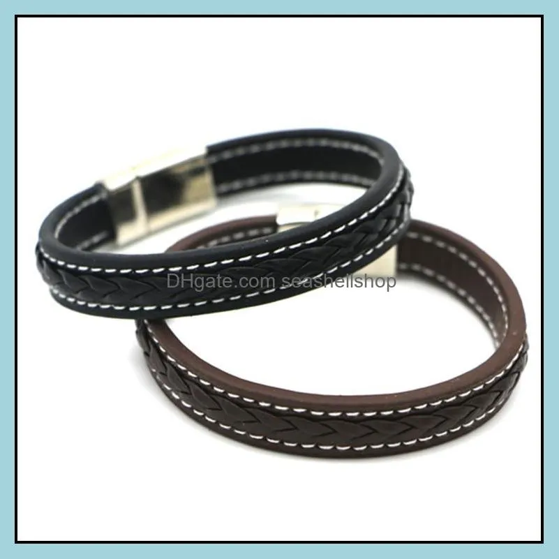 korean version of highgrade simple leather woven bracelet fashion classic punk tide male titanium steel bracelet jewelry
