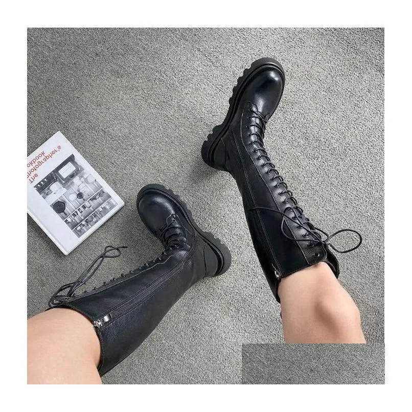 women boots winter snow booties black increase long tube womens fashion motorcycle boot leather shoes size 3540 06