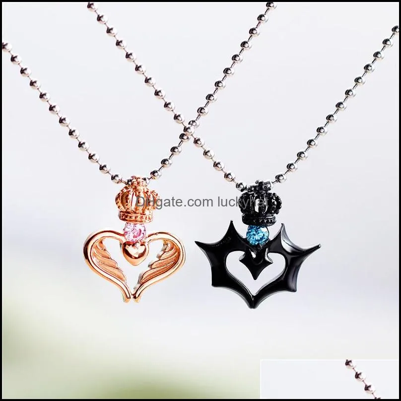 valentines day gift stainless steel heart necklace for women heart puzzle crown necklaces for couple lover friendship forever