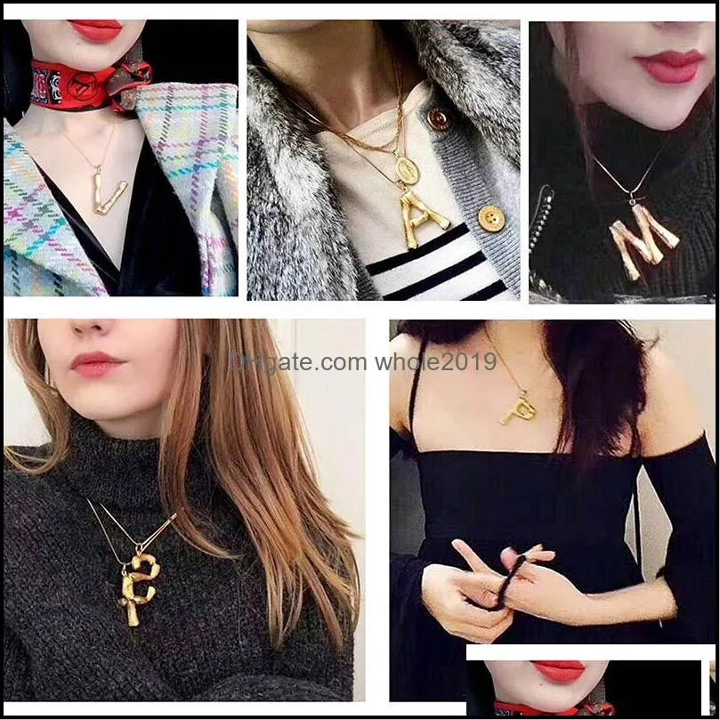 diy 26 capital letter bamboo pendants necklace gold plated english alphabet initial necklace fashion jewelry gift for womeny