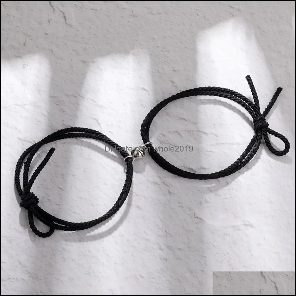 couple magnetic distance link bracelet adjustable lucky rope elastic rubber band braided heart charms bracelets lovers jewelry gifts