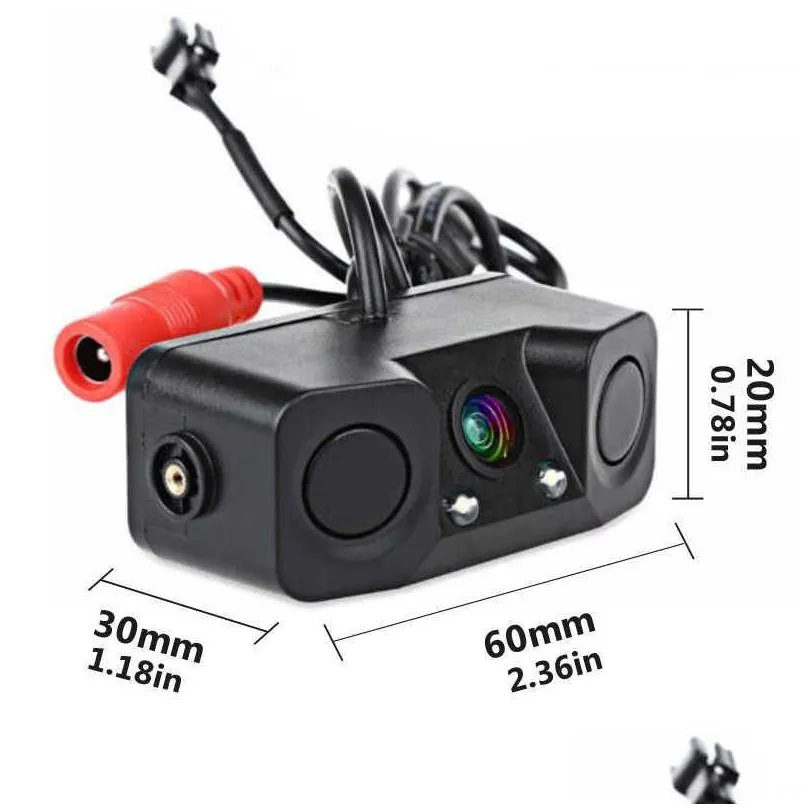 hd car rear view camera 3 in 1 parking radar detector sensor led night vision waterproof reverse camera