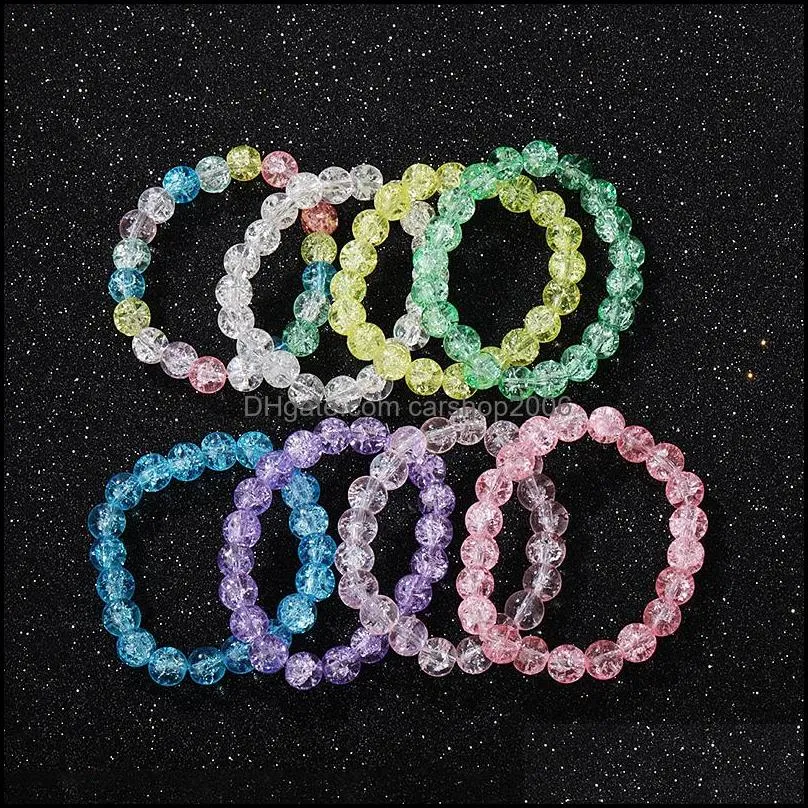 elastic popcorn crystal bead link bracelets charms pendants girls colorful fashion glass beaded bracelet for child kids