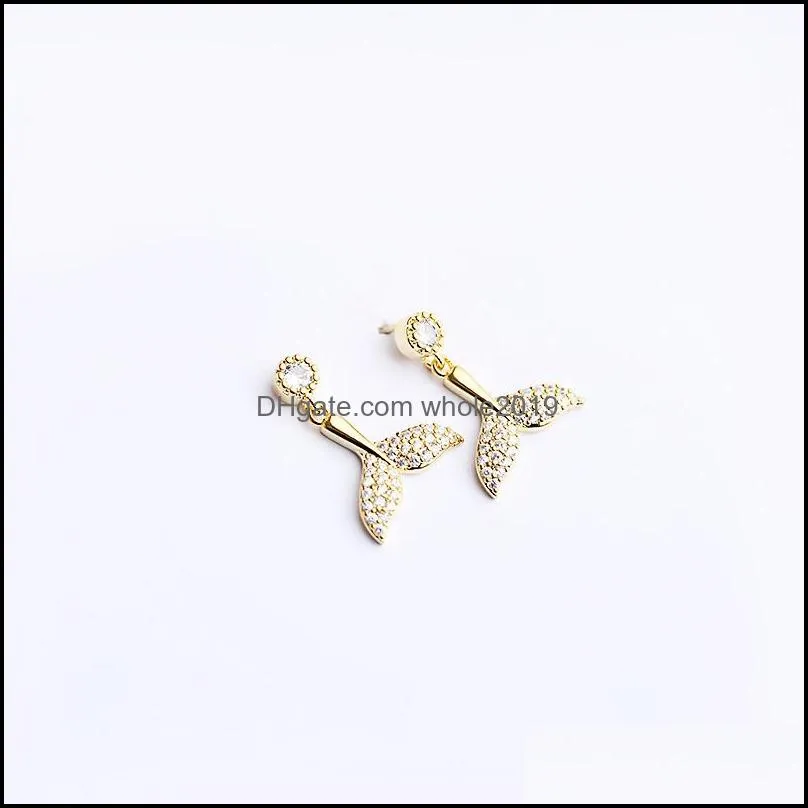 fashion stud earrings mermaid tail earrings gold silver cubic zirconia stud earring party jewerly gift for women y