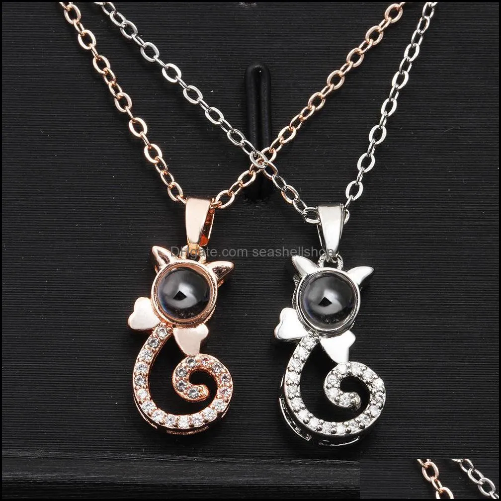 cat couples necklaces 100 languages necklace romantic love memory wedding necklace