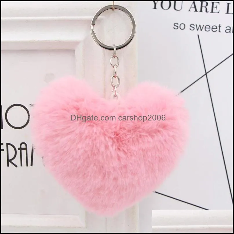 heartshaped pom pom fluffy keychain pendant ornament key organizer key holder novelty gift keyring accessories women keychains 916 q2