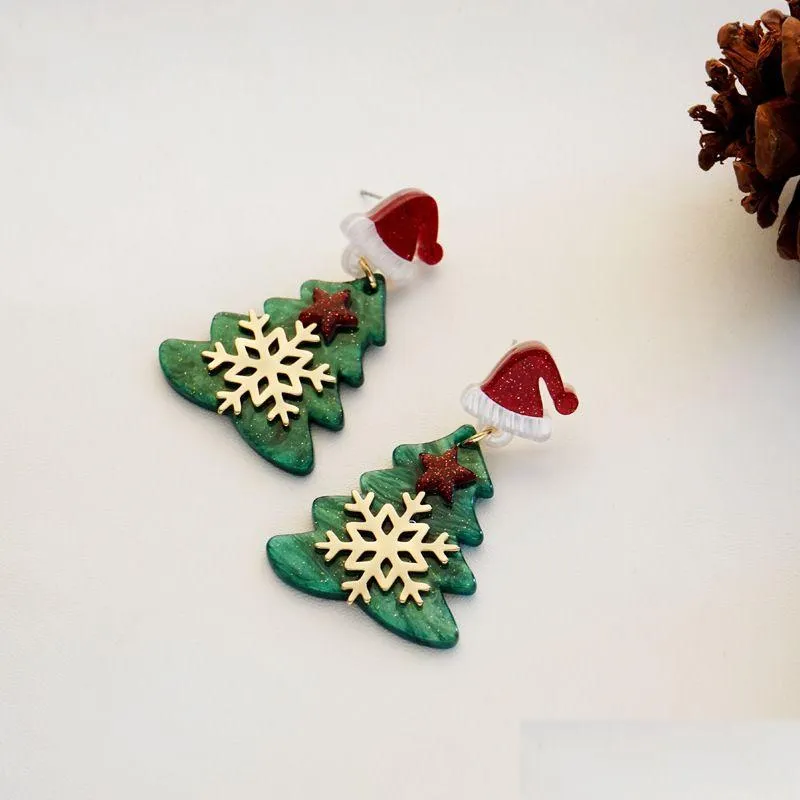 fashion jewelry christmas tree dangle earrings for women hat star decrorated stud earrings