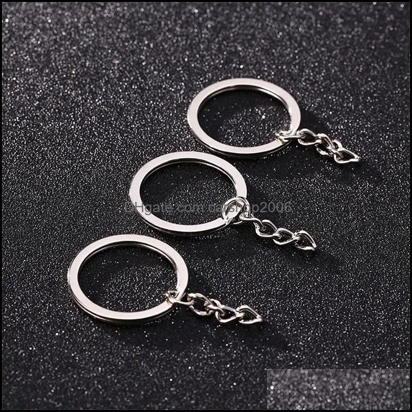 polished silver color 30mm keyring keychain split ring with short chain key rings women men diy key chains accessories 10pcs ps0477 13