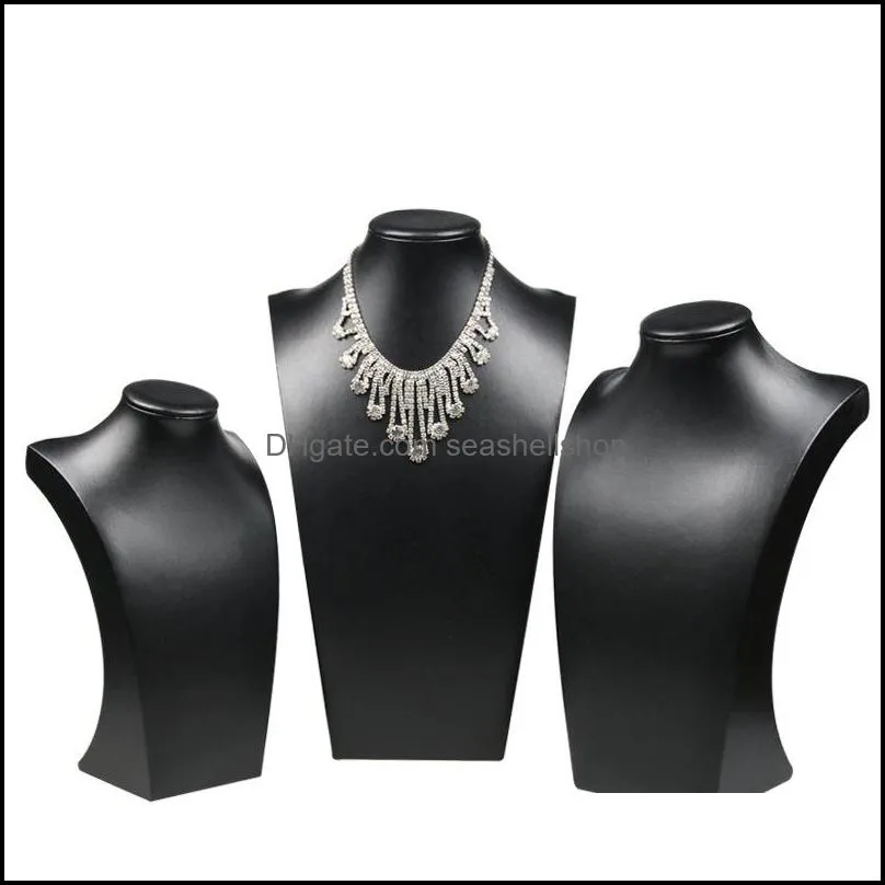 black pu leather necklace bust tall jewelry display stand neck form for jewellery window shelf exhibition counter top stand xpiwt 381