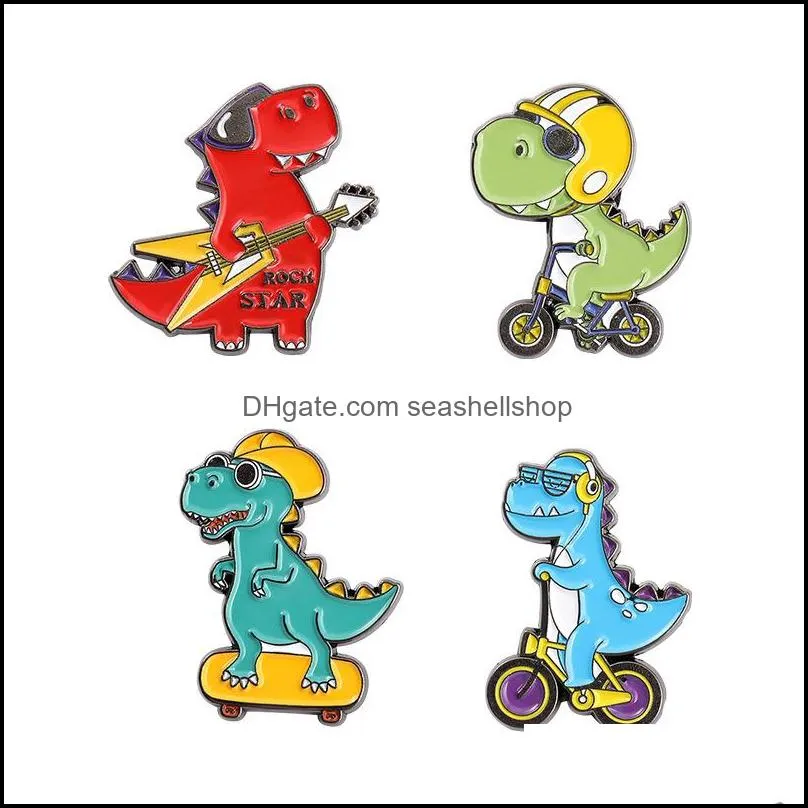 cute dinosaur enamel brooches pin for women fashion dress coat shirt demin metal funny brooch pins badges promotion gift c3