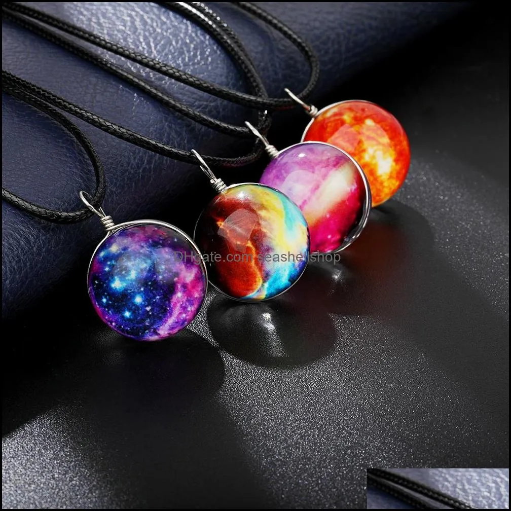 dream starry sky necklace doublesided glass ball pendant time stone universe handmade customizable star necklace for women jewelry