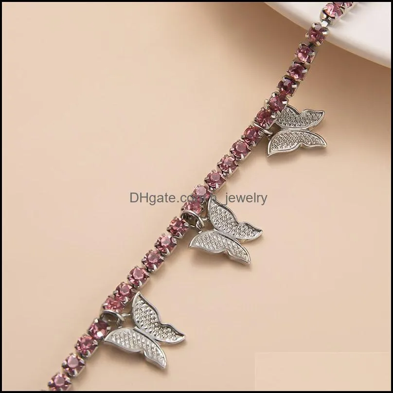 cute butterflyshaped necklace with colorful full rhinestone link chain choker necklace for women party jewelry charms c3
