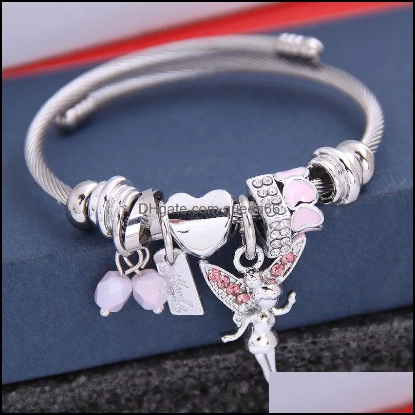 friendship gift antique vintage silver color link bracelets diy angle girl wing heart lock key pendants charm bracelet for men women