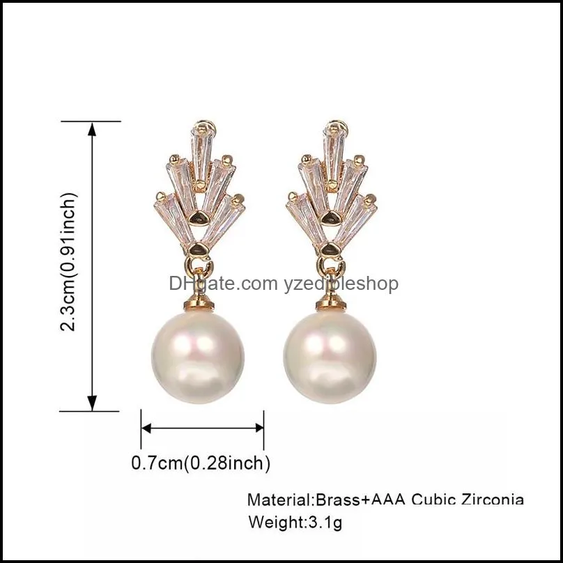  brand silver/gold/rose gold cubic zircon bridal engagement pearl pendant cz stud earrings for women wedding jewelry giftz