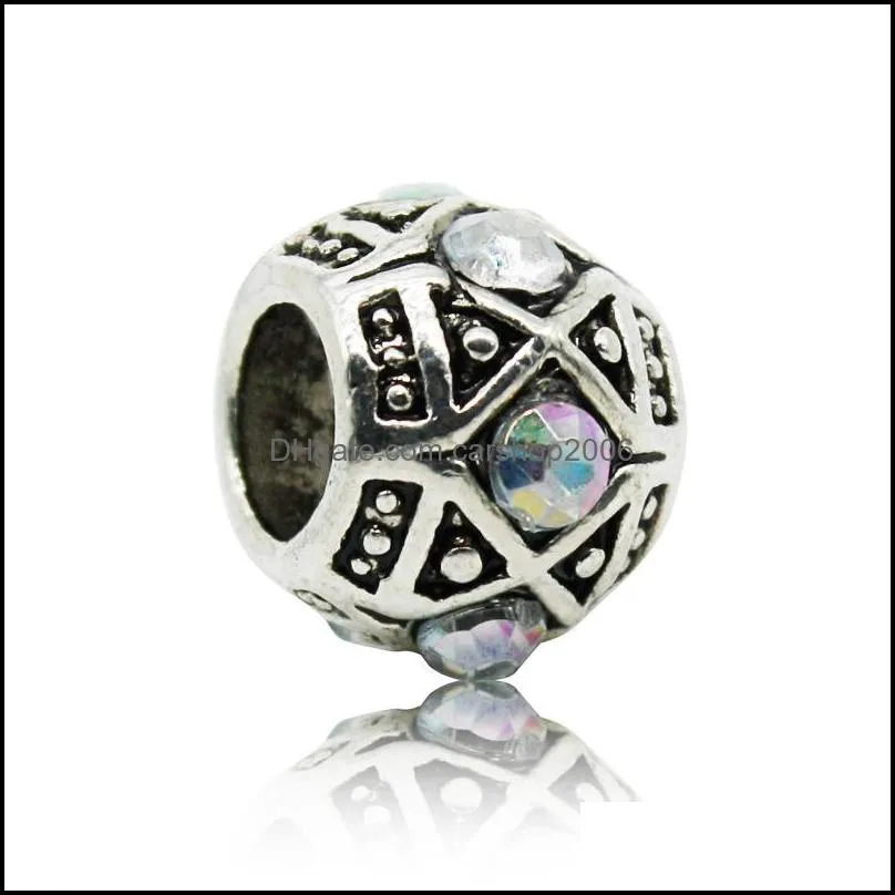 alloy space charm bead side crystal rhinestone big hole fashion women jewelry european style for pandora bracelet 47 w2