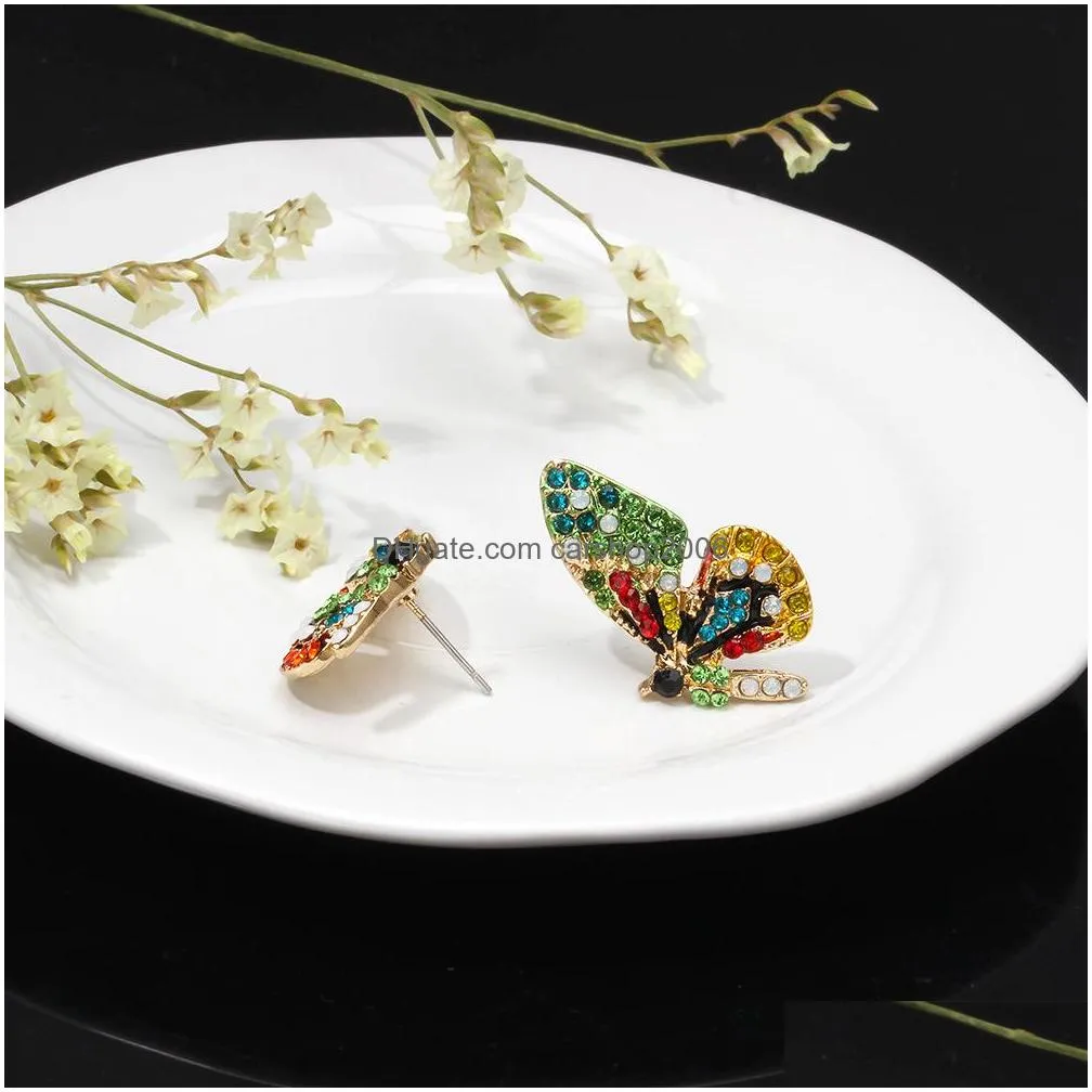 fashion jewelry cute butterfly stud earrings colorful rhinstone butterfly earring