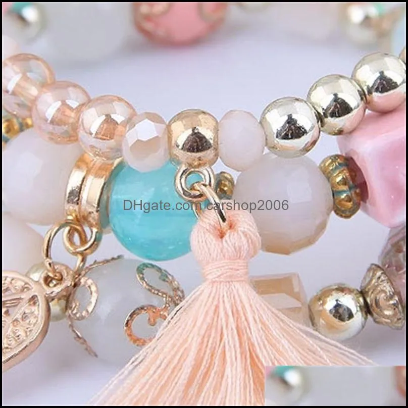 5 colors bohemian beaded bracelets set multilayer palm tassel pendant temperament bracelet for women girls fashion jewelry gift 578 q2
