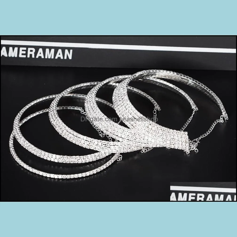 collier collares maxi necklace cord pageant 1 2 3 row stretch crystal rhinestone choker necklaces