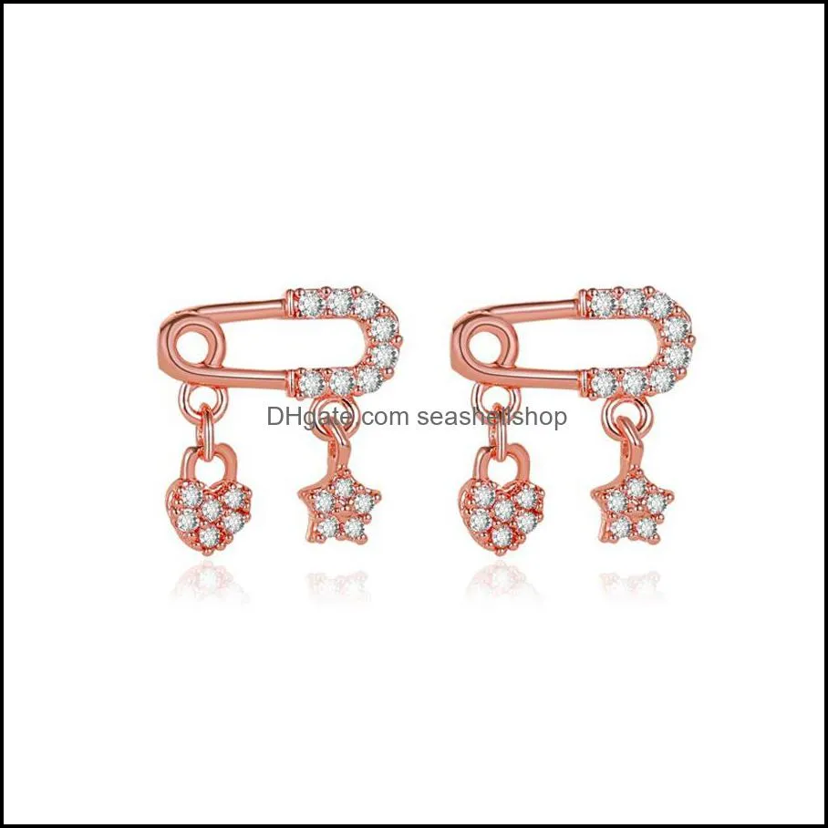 sweet copper inlay zircon brooch pendant earrings fivepointed star of love earrings small niche design sense earrings